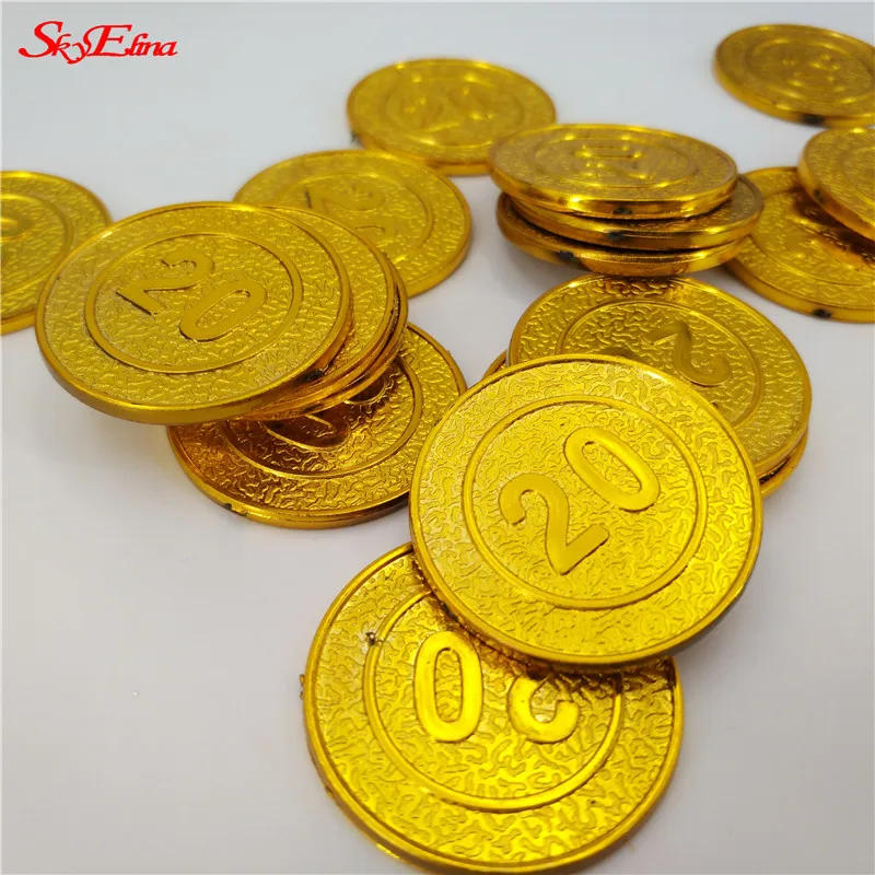 Фото 50/100pcs Pirate Treasure Plastic Coin Props Gold Skull For Halloween Party Cosplay Kids Toys Coins 5Z | Дом и сад