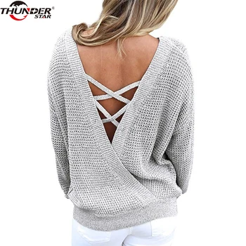 Sexy criss cross backless knitting pullover Fashion loose autumn winter sweater women tops Casual hollow out jumper pull femme
Sexy criss cross backless knitting pullover Fashion loose autumn winter sweater women tops Casual hollow out jumper pull femme