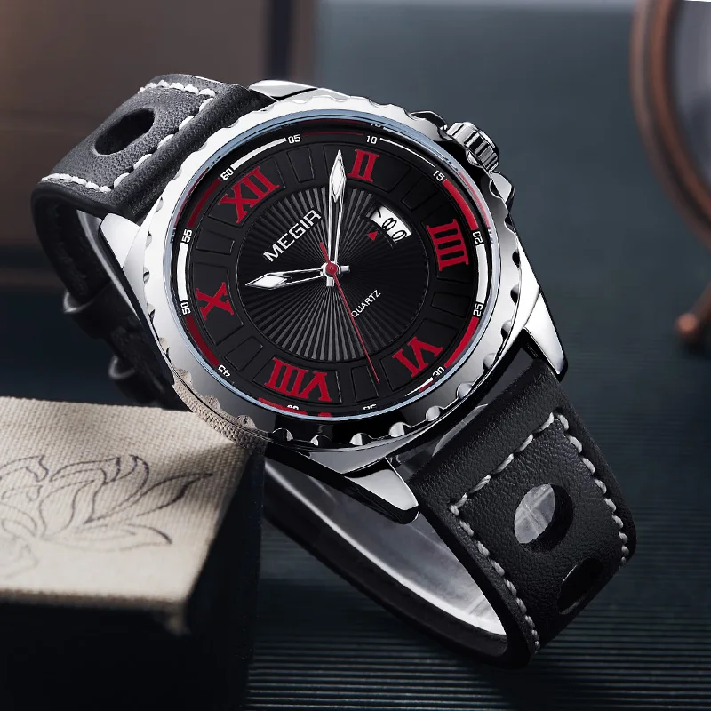 Megir новые модные мужские часы Топ бренд класса люкс Большой циферблат военные
