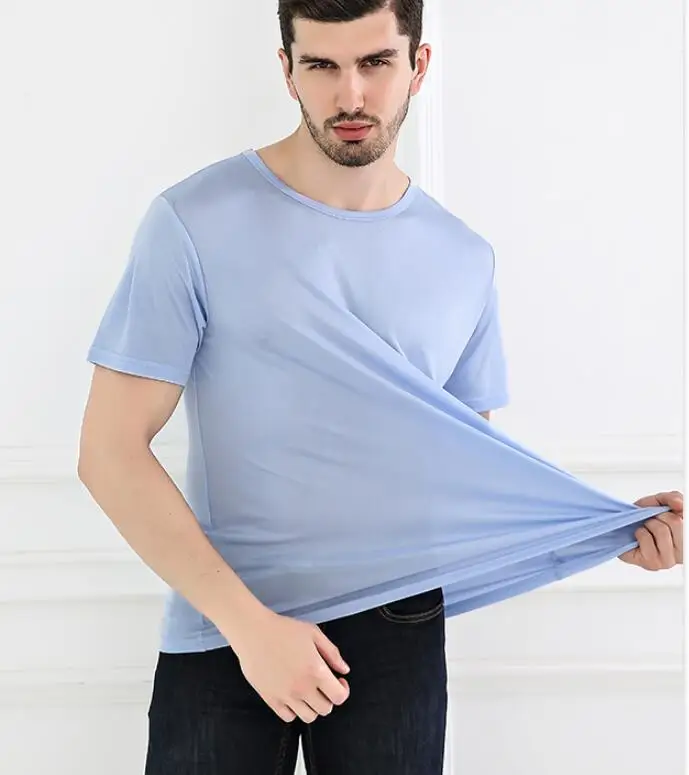 Men's spring summer thin 100% Natural silk T-shirt male elastic casual breathable summer silk shirt tops TB1167
Men's spring summer thin 100% Natural silk T-shirt male elastic casual breathable summer silk shirt tops TB1167