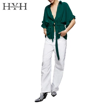 HYH Haoyihui Women Half Sleeve Shirt Solid Turn-down Collar Button Belt Bow Loose Casual Autumn Blouse for Female
HYH Haoyihui Women Half Sleeve Shirt Solid Turn-down Collar Button Belt Bow Loose Casual Autumn Blouse for Female