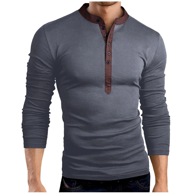 

New Men Henley Shirt 2018 New Tee Tops Long Sleeve Stylish Slim Fit T-Shirt Button Placket Casual Men T Shirt M-XXXL