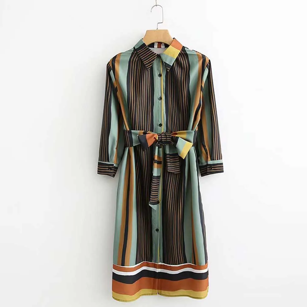 ANSFX Retro Colorful Striped Print Waist Bow Tied Sashes Single-Breasted Turn-down Collar Mid-Calf Front Slit Women A-Line Dress
ANSFX Retro Colorful Striped Print Waist Bow Tied Sashes Single-Breasted Turn-down Collar Mid-Calf Front Slit Women A-Line Dress