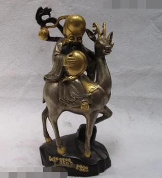 xd 003264 China Pure Bronze 24K Gild Silver Longevity God Hold peach Ride on spotted deer 
xd 003264 China Pure Bronze 24K Gild Silver Longevity God Hold peach Ride on spotted deer