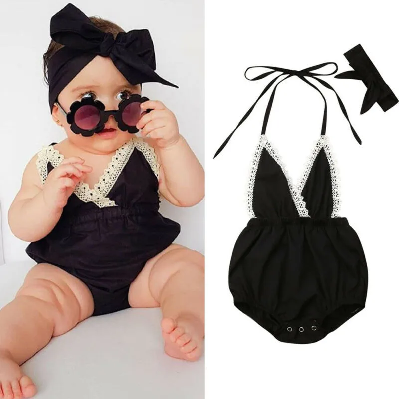 0-18 Months Cute Baby Girls Clothes Set Black Sleeveless Lace Sling Rompers Girls Suit Cute Baby Hairband New Born Girl Outfits
0-18 Months Cute Baby Girls Clothes Set Black Sleeveless Lace Sling Rompers Girls Suit Cute Baby Hairband New Born Girl Outfits