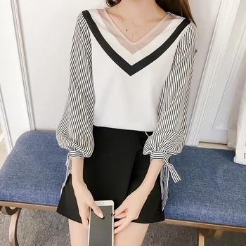 korean fashion women new 2018 summer v-neck long-sleeve shirt stripe splicing loose shirts chiffon top girl outfit college S-XL
korean fashion women new 2018 summer v-neck long-sleeve shirt stripe splicing loose shirts chiffon top girl outfit college S-XL