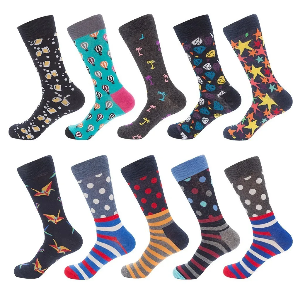 

PEONFLY 2019 New Hip Hop Cotton Men Socks Harajuku Happy Funny Diamond Balloon Combed Dress Sock For Male Wedding Christmas Gift