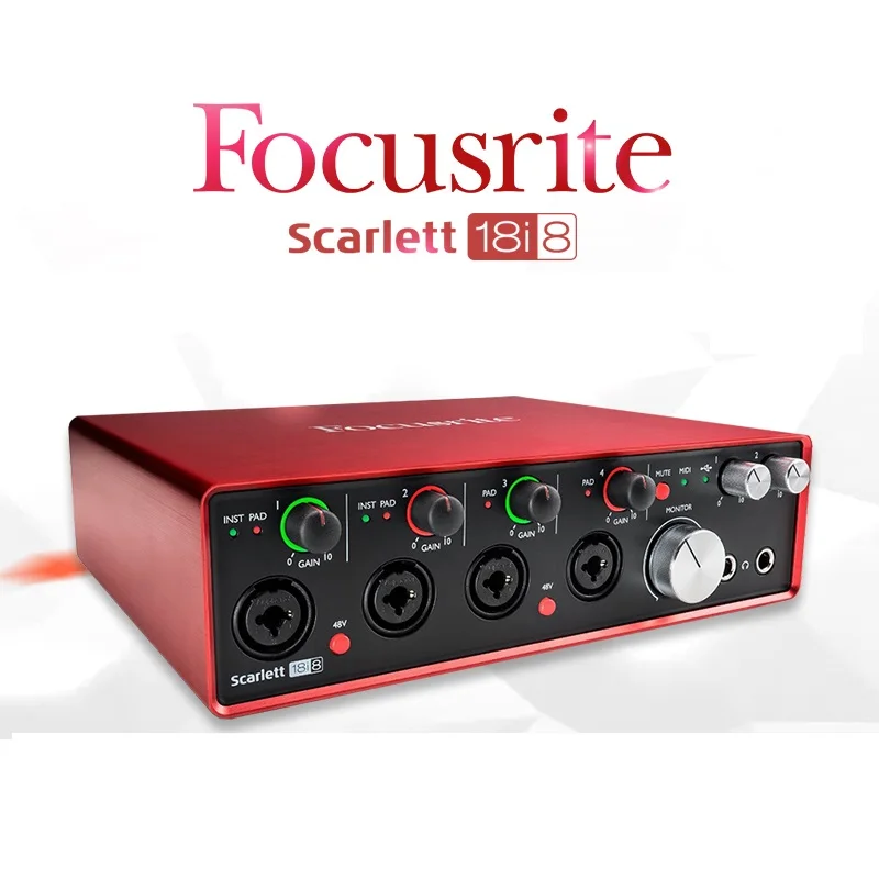 Focusrite Scarlett 18i8 2nd Gen MKII upgrade version 18 In/8 Out USB audio interface four Mic preamps recording sound card
Focusrite Scarlett 18i8 2nd Gen MKII upgrade version 18 In/8 Out USB audio interface four Mic preamps recording sound card