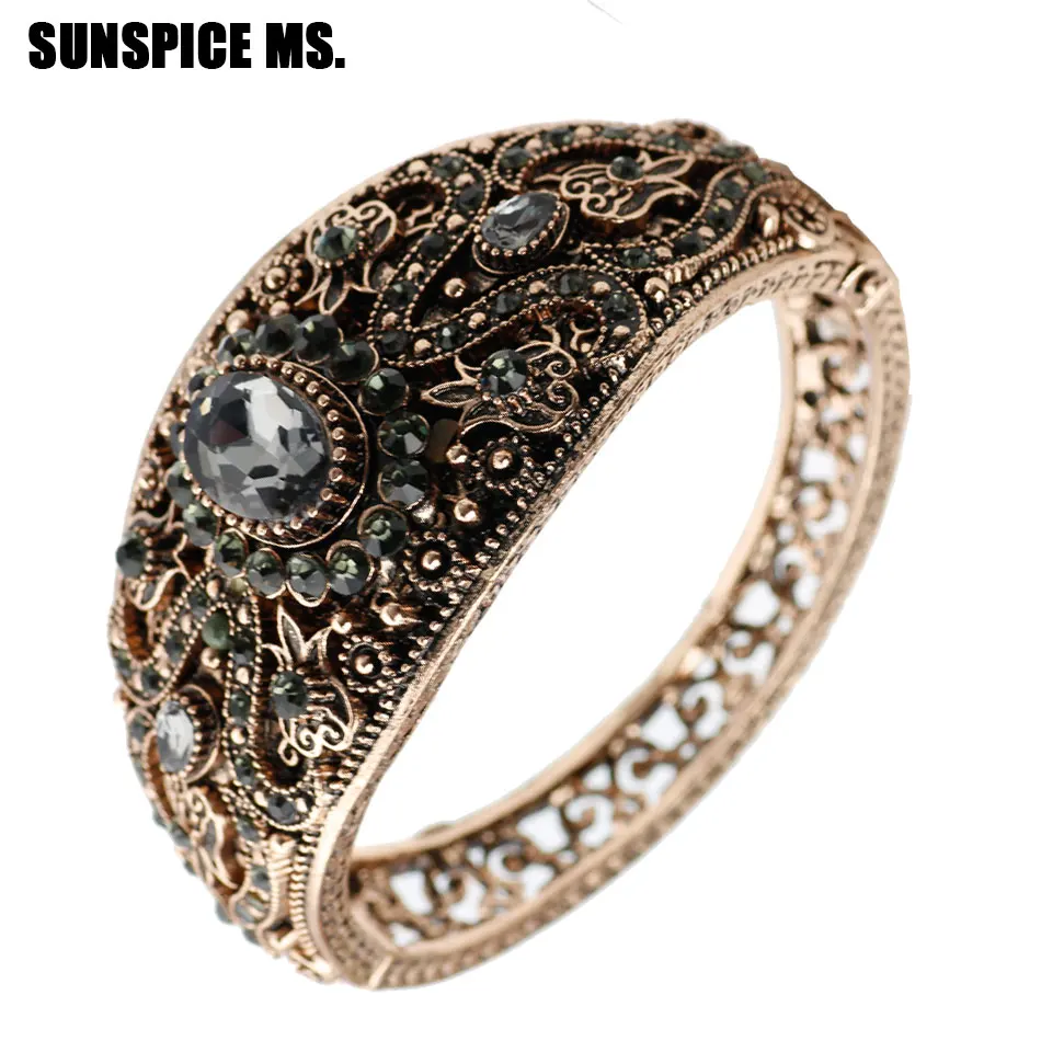 Vintage Morocco Women Relief Width Bangle Cuff Antique Gold Color Gray Crystal Charm Bracelets Bohemia Latest Fashion Design New
Vintage Morocco Women Relief Width Bangle Cuff Antique Gold Color Gray Crystal Charm Bracelets Bohemia Latest Fashion Design New