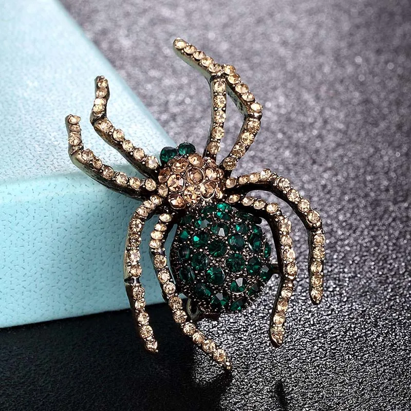 

Zlxgirl tin alloy blue and green Rhinestone men spider brooches jewelry women's fashion scarf pins nice insect brooch bouquet