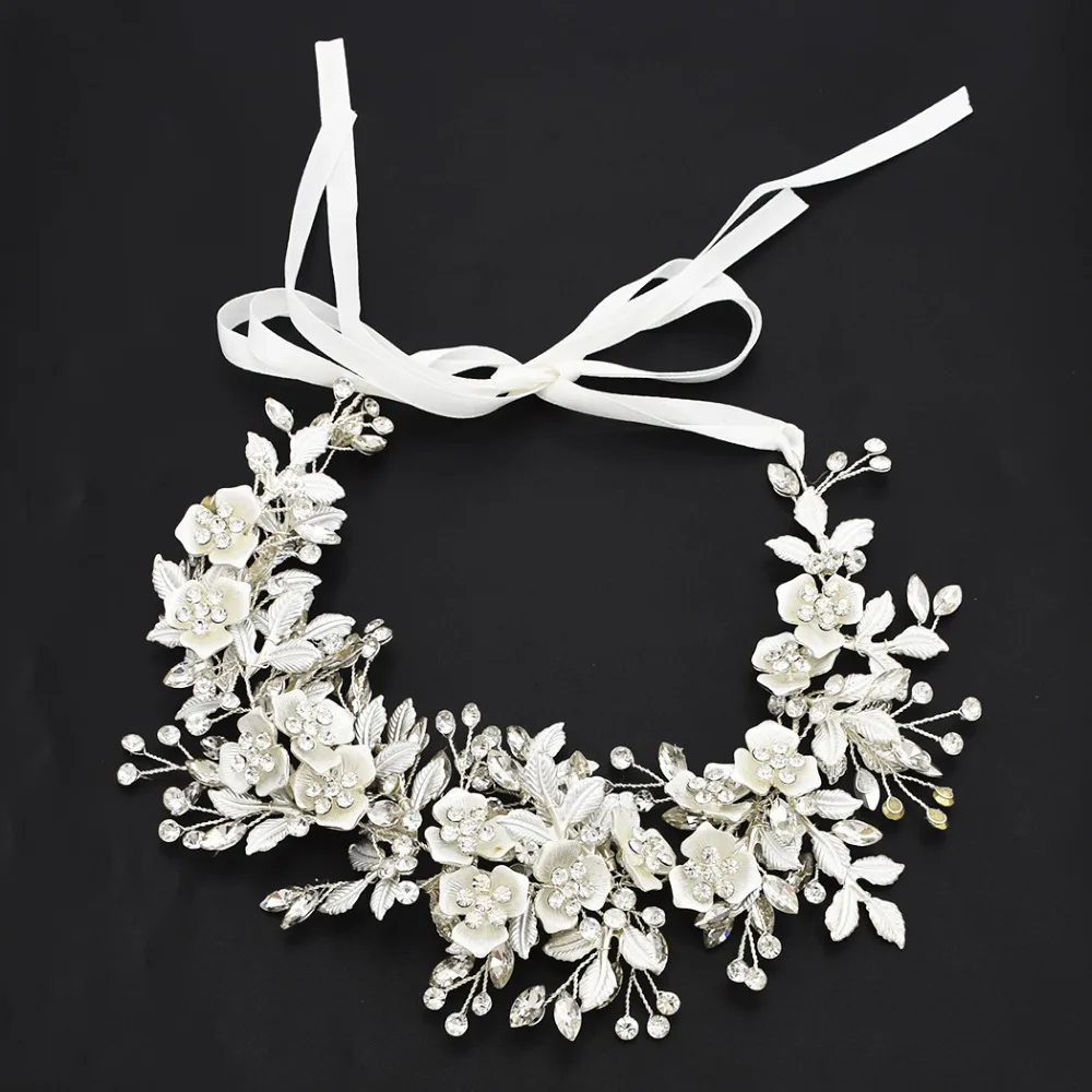 

Bridal Headband Headpiece Crystal Pearl Hair Vine Flower Halo Wedding Hair Accessories Queen Crown Tiara Prom Head Chain Jewelry