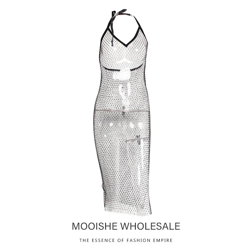 Perspective Fishing Net Bright Diamond Dress Sling Dress 2019 Spring Summer INS Hanging Neck Backless Long Dresses
Perspective Fishing Net Bright Diamond Dress Sling Dress 2019 Spring Summer INS Hanging Neck Backless Long Dresses