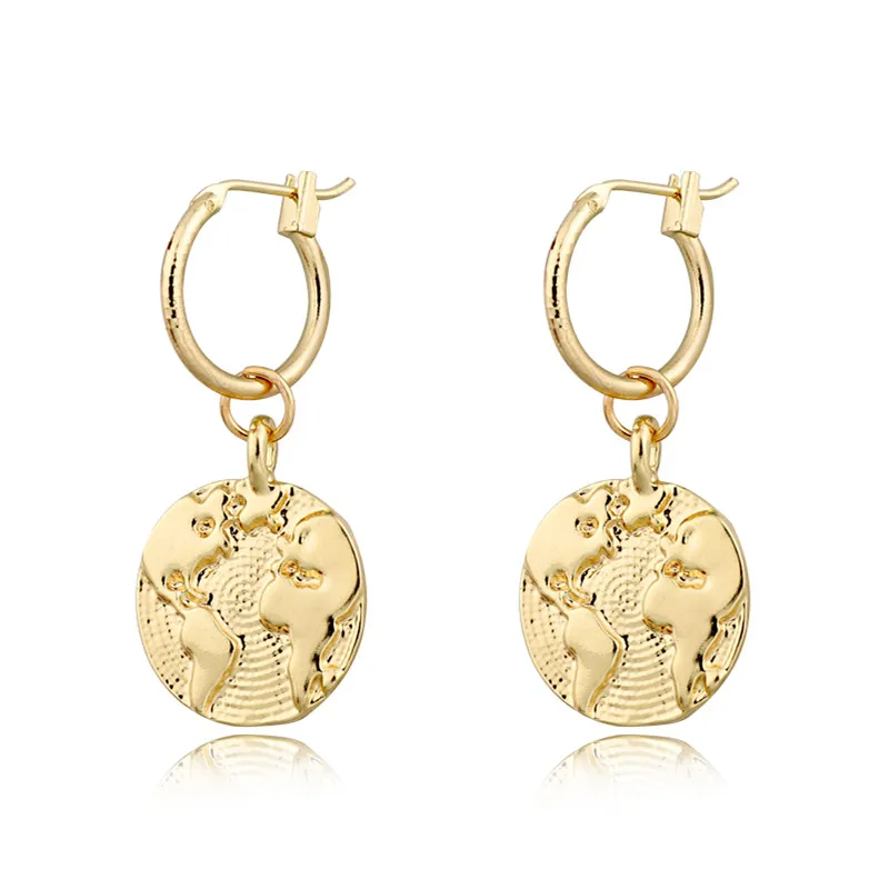 1 Pair Personality Punk Endless Cute Circle Emboss Earth Map Hoop Earrings Gold Silver Color Round Map For Women Jewelry E180-1
1 Pair Personality Punk Endless Cute Circle Emboss Earth Map Hoop Earrings Gold Silver Color Round Map For Women Jewelry E180-1
