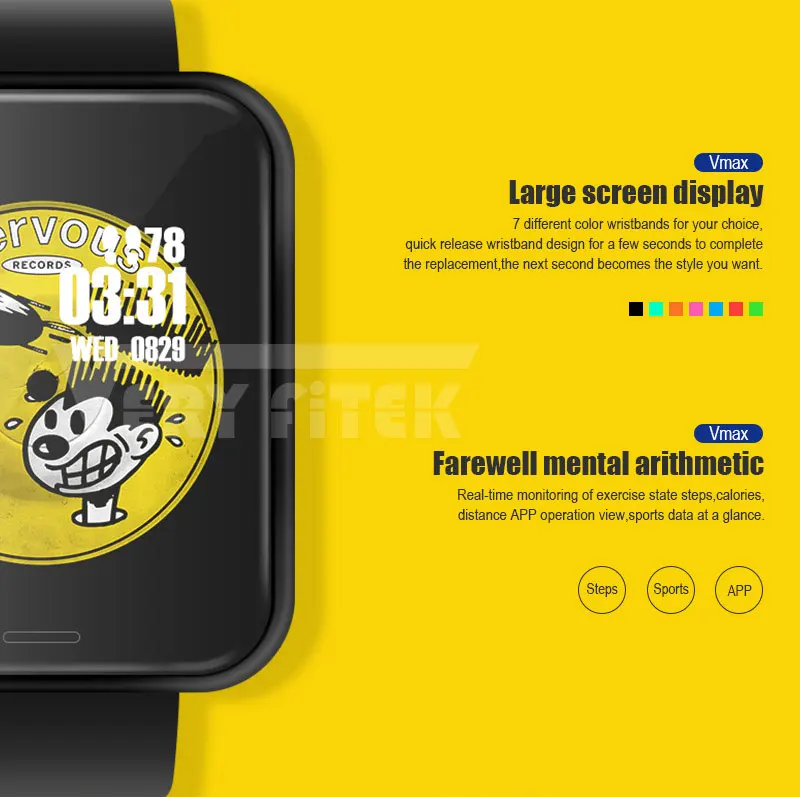 VERY FiTEK Vmax Sport Smart Watch Blood Pressure Oxygen Heart Rate Monitor Customize Watch Dial IP67 Men Women Kids Smartwatch (5)