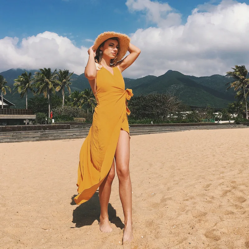 2018 Summer Dresses Women Solid Long Dress Split Maxi Sexy Beach Dresses Gold Backless V Neck Wrap Dress Bohemian Vestido Longo
2018 Summer Dresses Women Solid Long Dress Split Maxi Sexy Beach Dresses Gold Backless V Neck Wrap Dress Bohemian Vestido Longo