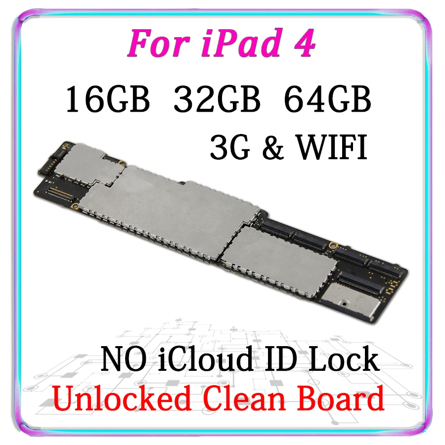 Original Motherboard For iPad 4 16GB 32GB 64GB Unlocked Mainboard For Free iCloud Logic Board With Chips For Replacement Repair
Original Motherboard For iPad 4 16GB 32GB 64GB Unlocked Mainboard For Free iCloud Logic Board With Chips For Replacement Repair