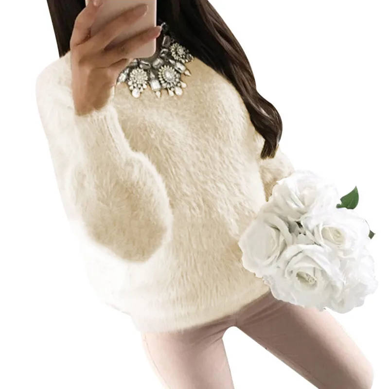 Women Winter Faux Fur Warm Sweaters Wool Knitted Ladies Cashmere Pullovers Fluffy Female Jumper Pull Femme 2018 | Женская одежда