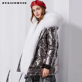 Oversized Fur Collar White Duck Down Coats Women Detachable Fox Fur Down Parka 2020 New Glossy Silver Womens Winter Down Jacket
Oversized Fur Collar White Duck Down Coats Women Detachable Fox Fur Down Parka 2020 New Glossy Silver Womens Winter Down Jacket