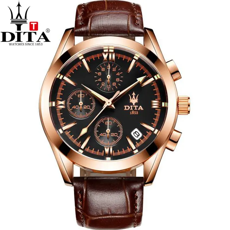 

DITA Chronograph Date analog Men's Watch 3 Workable Quartz Sport Military geniune leather strap bracelectrelogio masculino