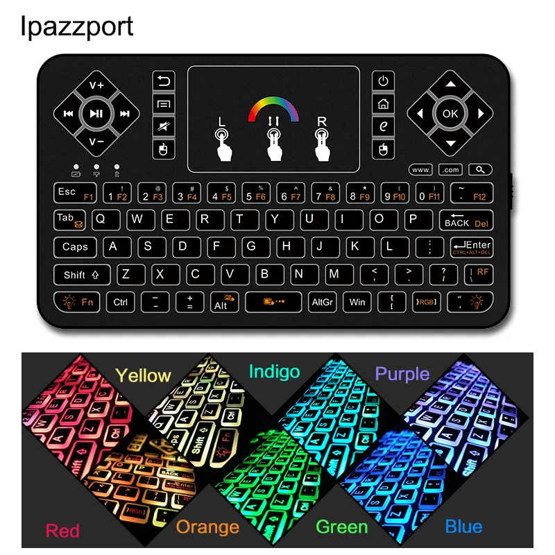7 Colors Backlit Remote Control 2.4G Wireless Mini Keyboard Touchpad Air mouse for PC Andriod TV Box Portable mini GamePad Q9
7 Colors Backlit Remote Control 2.4G Wireless Mini Keyboard Touchpad Air mouse for PC Andriod TV Box Portable mini GamePad Q9