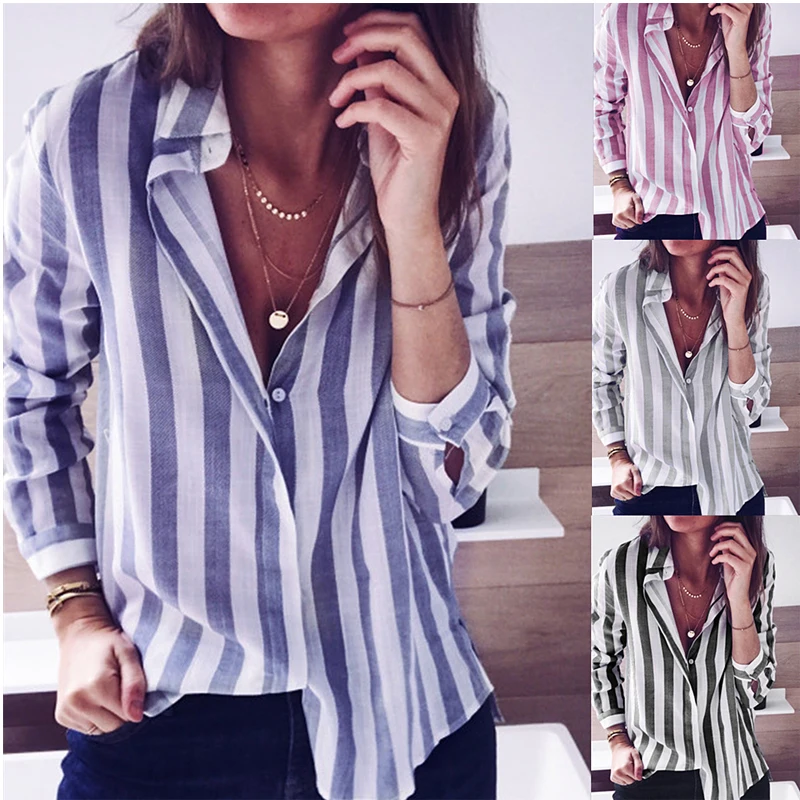 2019 hot sale spring and summer new casual striped candy color long-sleeved shirt blouse
2019 hot sale spring and summer new casual striped candy color long-sleeved shirt blouse