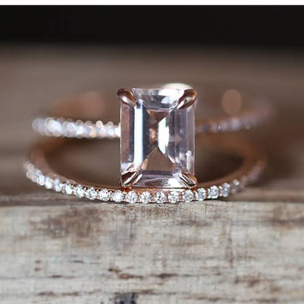 Комплект женских колец с квадратным фианитом роскошное обручальное кольцо
