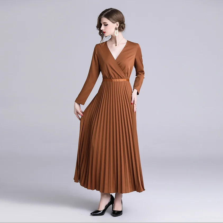 V Neck Long Sleeve Slim Tunic Pleated Maxi Dress Women Elegant Vintage Sweet Sexy Office Party Fashion Beach Dress Lady Clothing
V Neck Long Sleeve Slim Tunic Pleated Maxi Dress Women Elegant Vintage Sweet Sexy Office Party Fashion Beach Dress Lady Clothing
