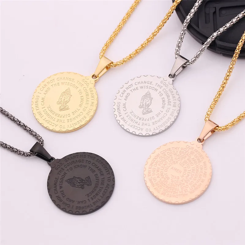 Bible Verse Prayer Coin Necklace Medallas Pendant Double Sides Wear Christian Pray Decorate Men Jewelry Erkek Kolye
Bible Verse Prayer Coin Necklace Medallas Pendant Double Sides Wear Christian Pray Decorate Men Jewelry Erkek Kolye