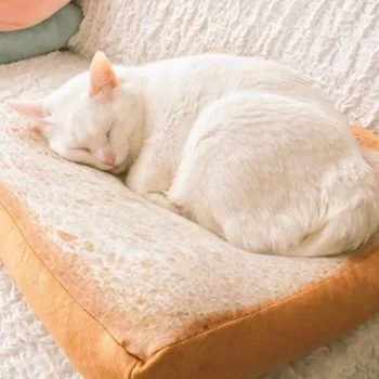 

Cartoon Sleeping Cotton Simulation Bread Slices Cat Plush Toy Toast Cushion Soft Pillow Cat Sleep Mat Pet Supplies 40cm/60cm
