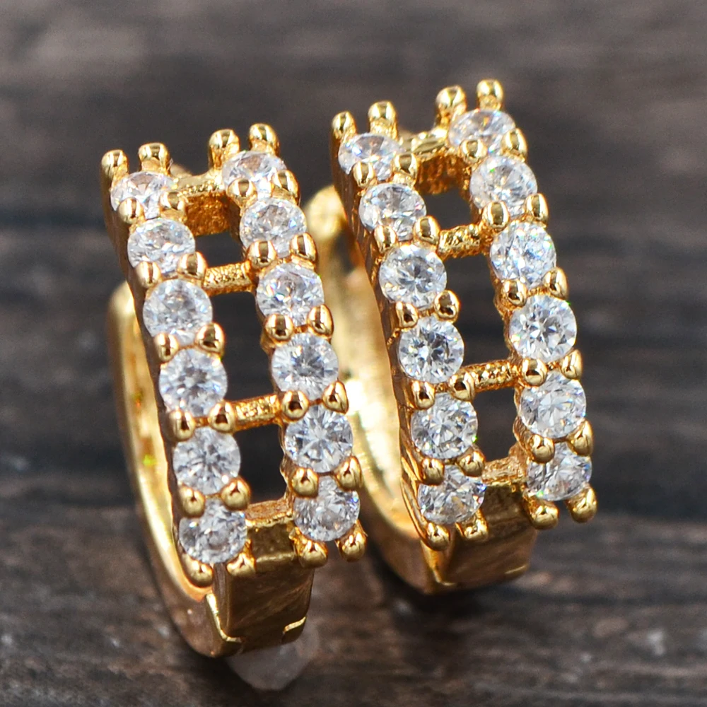 Fashion Women Gold Color Clear Cubic Zirconia Two Rows CZ Huggie Hoop Earrings Jewelry
Fashion Women Gold Color Clear Cubic Zirconia Two Rows CZ Huggie Hoop Earrings Jewelry