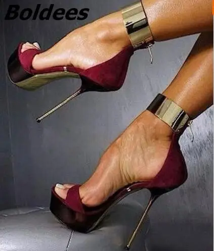 Stylish Burgundy Suede Women Sandals Peep Toe Big Metal Ankle Wrap Gladiator Sandals Cut-out Stiletto Heels Platform Dress Shoes
Stylish Burgundy Suede Women Sandals Peep Toe Big Metal Ankle Wrap Gladiator Sandals Cut-out Stiletto Heels Platform Dress Shoes
