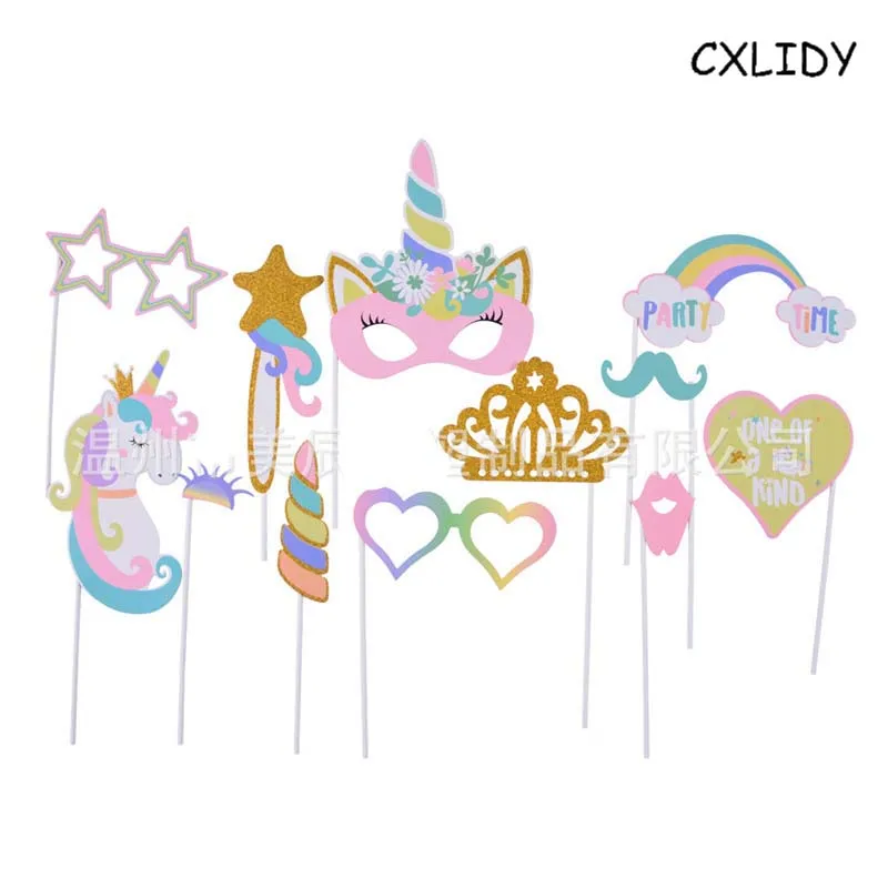 12-Piece Set Unicorn Photo Props Baby Birthday Party Dress Up Supplies Masquerade Beard Props Unicorn Party Supplies qq091 (4)