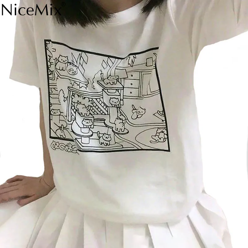 NiceMix Summer Kawaii Cartoon Tshirt Women Harajuku T Shirt Cotton Tops Print Comic Cat Tee Shirt Vetement Femme 2019
NiceMix Summer Kawaii Cartoon Tshirt Women Harajuku T Shirt Cotton Tops Print Comic Cat Tee Shirt Vetement Femme 2019