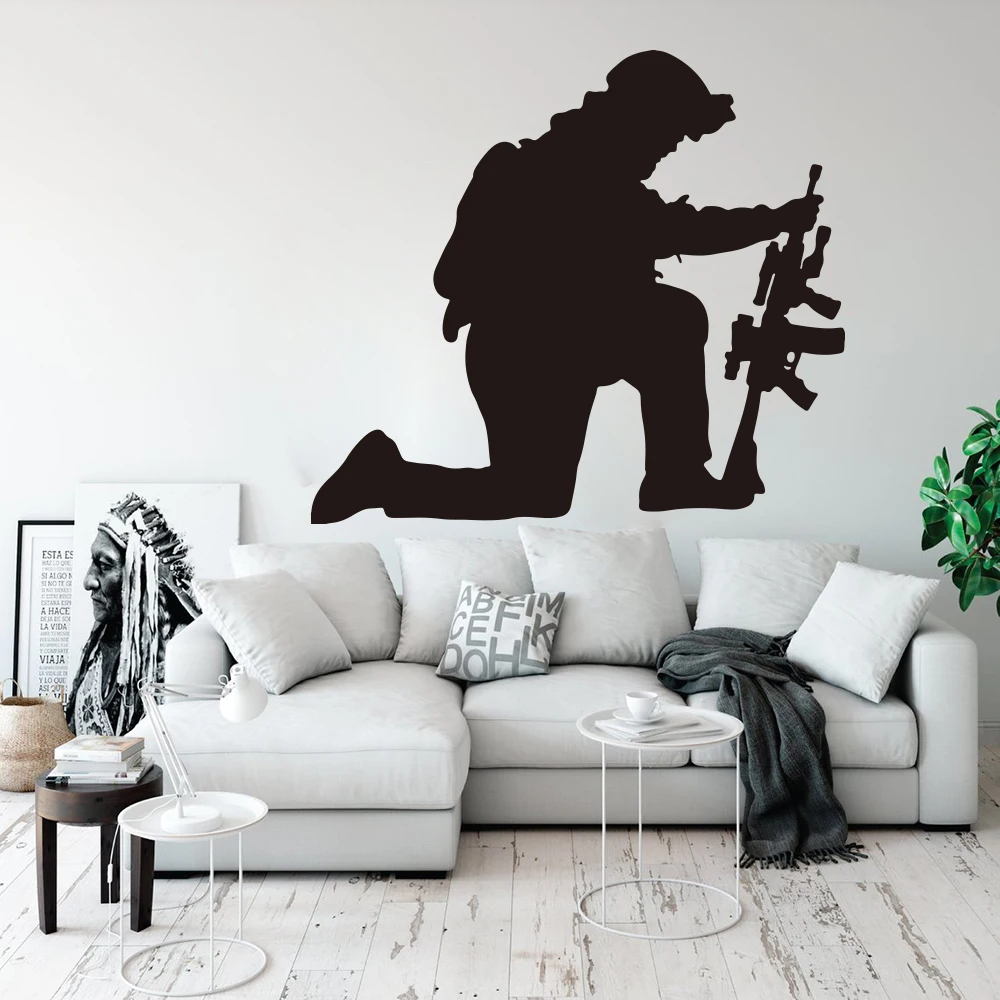 Army Soldier Kneeling Down with Gun Wall Decal Boy Room Bedroom Military Weapon Army Wall Sticker Living Room Vinyl Home Decor
Army Soldier Kneeling Down with Gun Wall Decal Boy Room Bedroom Military Weapon Army Wall Sticker Living Room Vinyl Home Decor