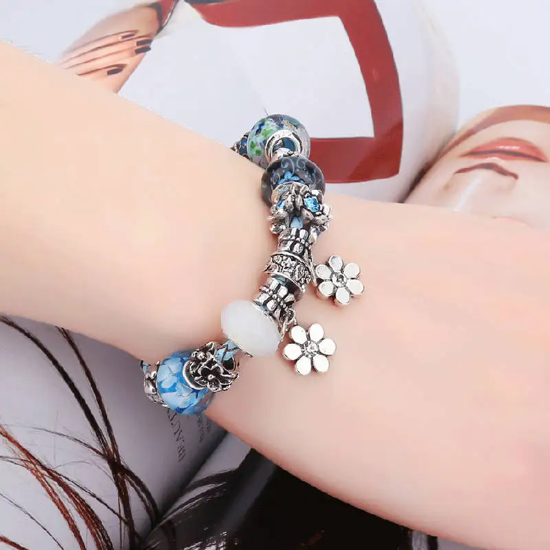 Dovolov With White Blue Flower Chamilia Beads Bead combination Elegant Charm Bracelets & Bangles Multi-pattern couple bracelet
Dovolov With White Blue Flower Chamilia Beads Bead combination Elegant Charm Bracelets & Bangles Multi-pattern couple bracelet