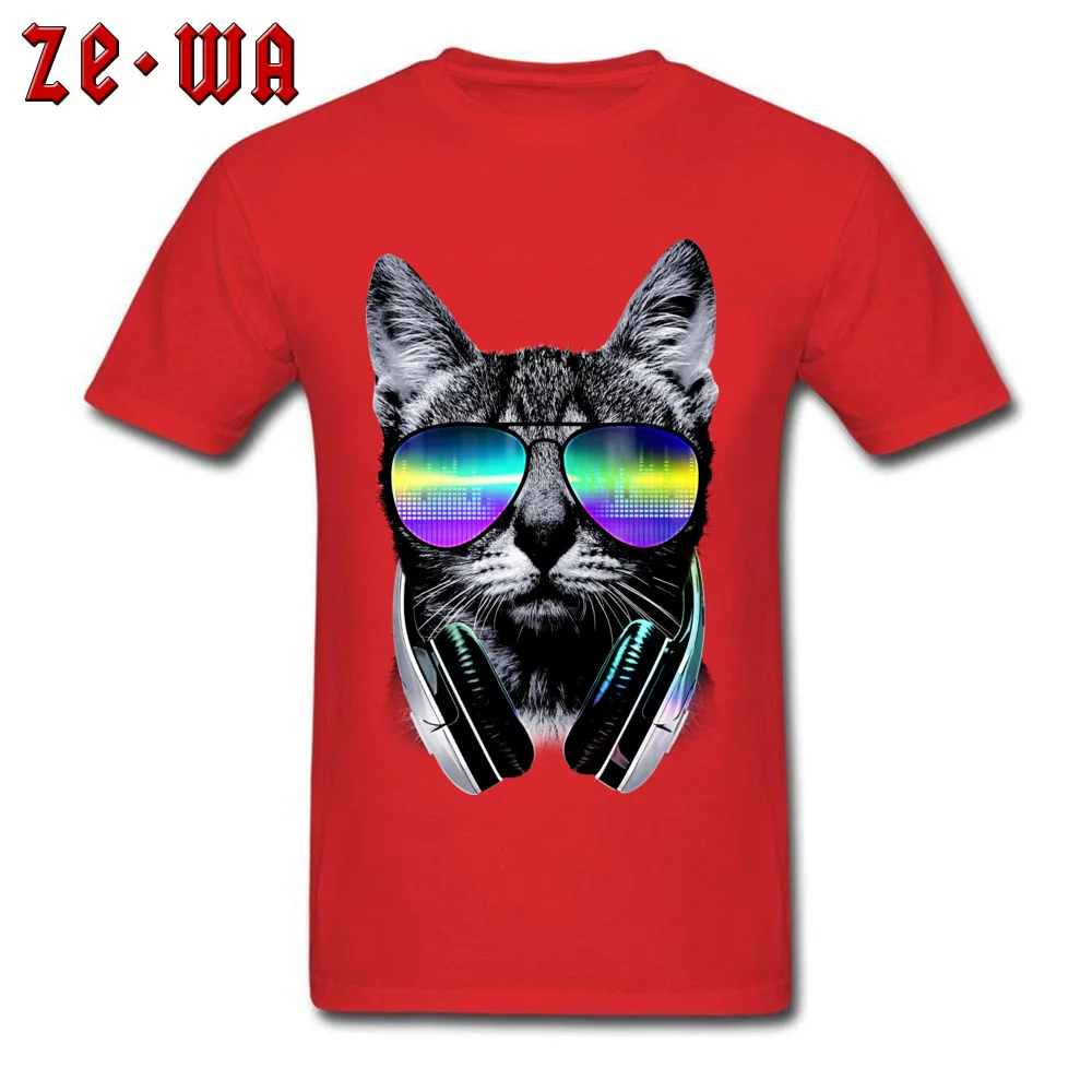Music Lover Cat V.II 100% Cotton Men Short Sleeve Tops T Shirt Birthday Lovers Day T-Shirt Camisa T-shirts Wholesale O-Neck Music Lover Cat V.II red