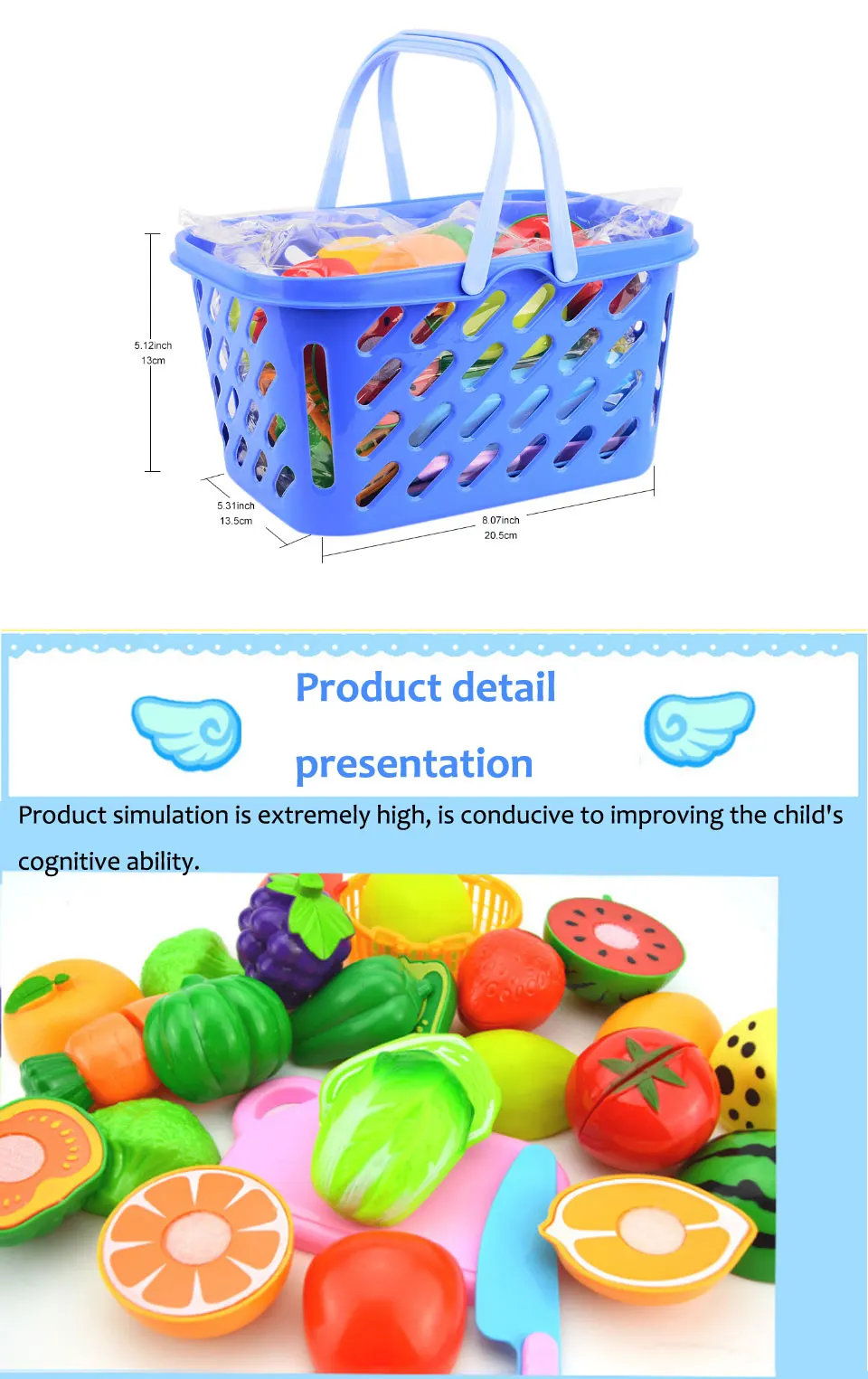 Surwish 23Pcs/Set Plastic Fruit Vegetables Cutting Toy Early Development and Education Toy for Baby - Color Random 18