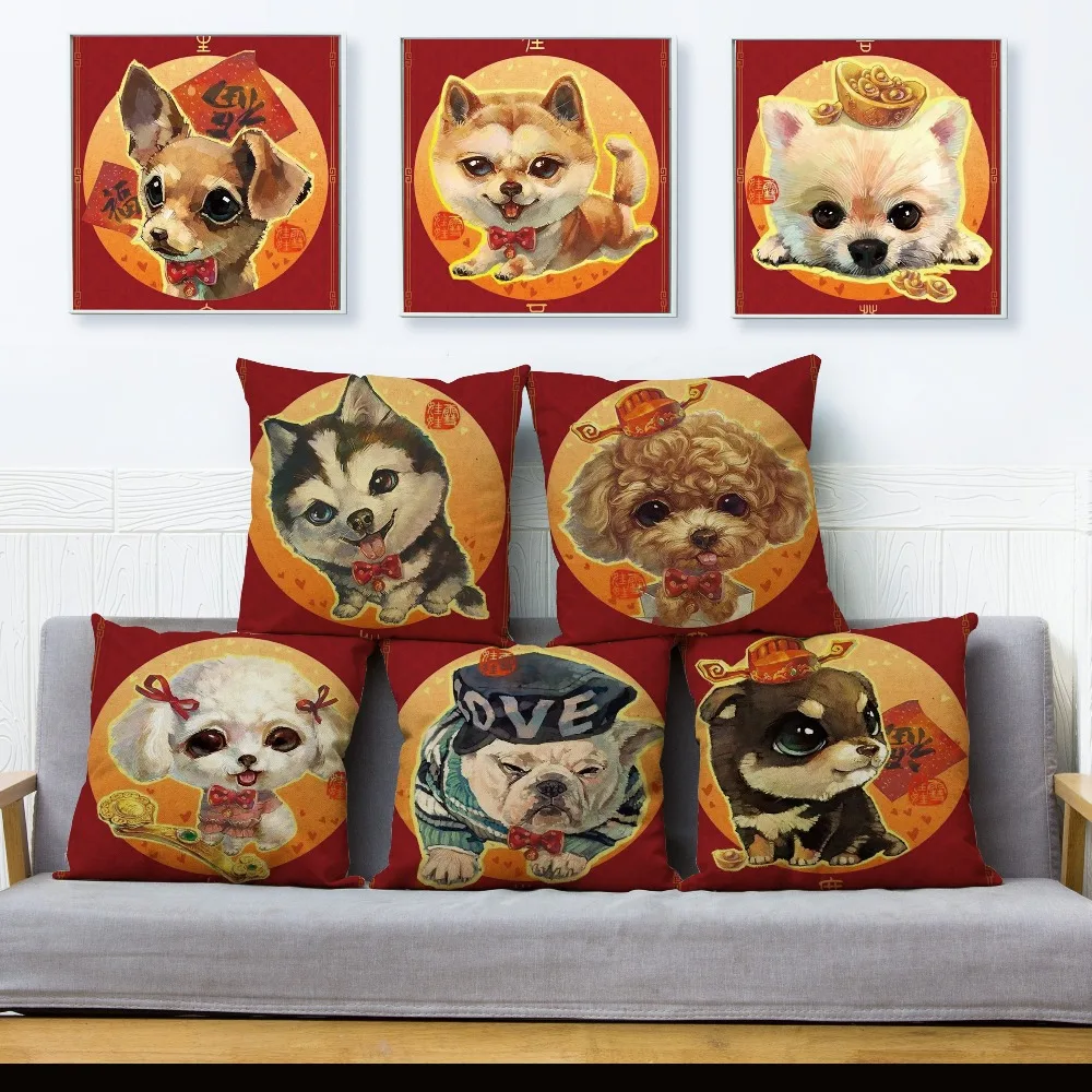 Chinese Red Cute Cartoon Dog Samoyed Husky Teddy 45*45cm Linen Cushion Cover for Sofa Pillow Case Home Decor Animal Pillowcase
Chinese Red Cute Cartoon Dog Samoyed Husky Teddy 45*45cm Linen Cushion Cover for Sofa Pillow Case Home Decor Animal Pillowcase