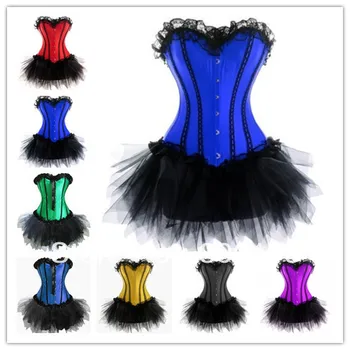 

free shipping XXXXXXL XXXXXL various colors sexy lace up back satin top corset bustier tutu dress Plus size s-6xl sexy corset