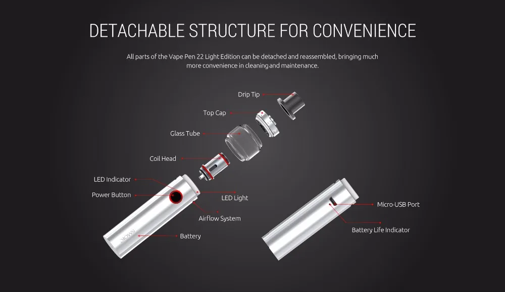 SMOK Vape Pen 22 Light Edition vaporizer With 1650 mah battery cigarette electronique VS Stick Prince Kit Vaper S3215