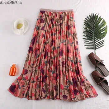 AreMoMuWha Summer New High Waist Slim Chiffon Print Pleated Skirt Korean Version A Word Long Paragraph Wild Skirt Women QX378 
AreMoMuWha Summer New High Waist Slim Chiffon Print Pleated Skirt Korean Version A Word Long Paragraph Wild Skirt Women QX378