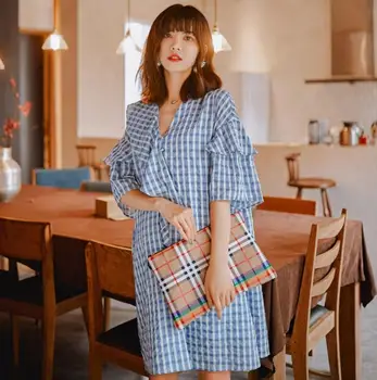 V Neck 2019 Summer Plaid Short Dress Women Half Sleeve Runway Designer Loose Dress Elegant Ruffle Sundress Vestidos
V Neck 2019 Summer Plaid Short Dress Women Half Sleeve Runway Designer Loose Dress Elegant Ruffle Sundress Vestidos