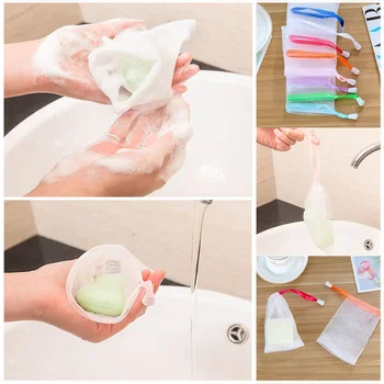 

1pcs Mesh Soap Sack Saver Pouch Drawstring Holder Bags for Making Bubbles Mesh Body Facial Cleaning Bath Shower Tool