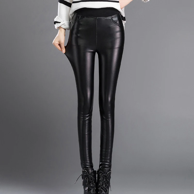 Spring Warm Women Velvet PU Leather Pants Female Sexy Elastic Stretch Faux Leather Skinny Pencil Pants Women Tight Trouser 2019
Spring Warm Women Velvet PU Leather Pants Female Sexy Elastic Stretch Faux Leather Skinny Pencil Pants Women Tight Trouser 2019