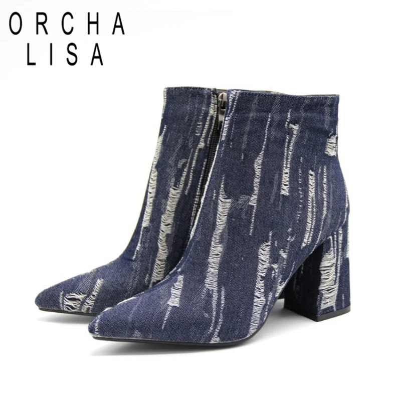 Orcha lisa women shoes demin jeans cloth Super high heel ankle Boots Women chunky short boots Female jeans booties office C937
Orcha lisa women shoes demin jeans cloth Super high heel ankle Boots Women chunky short boots Female jeans booties office C937