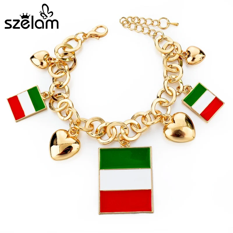 Фото Женский браслет Szelam золотая цепочка с подвеской в виде флага Италии и сердца