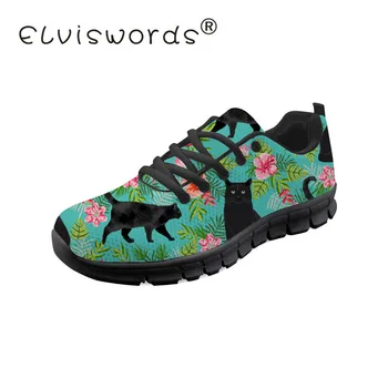 

ELVISWORDS Black Cat Wine Female Sneaker For Teenager Girls Sports S Casual Flats Breathable Vulcanized Shoes Women Footwears