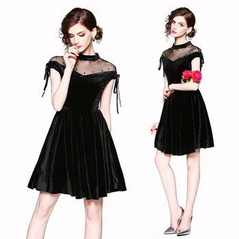 2019 Summer Black Dress Fashion O Neck Mesh Stitching Velvet Large Swing Patchwork Sexy Women Dress Ladies Dress Party Vestidos
2019 Summer Black Dress Fashion O Neck Mesh Stitching Velvet Large Swing Patchwork Sexy Women Dress Ladies Dress Party Vestidos