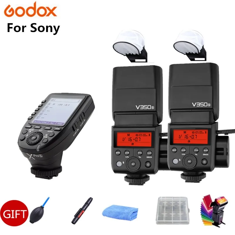 Фото 2X Godox V350S TTL HSS Camera Flash Speedlite Built-in Li-ion Battery + Xpro-S Transmitter for SONY A7R A7RII A99 A6500 A58 | Электроника