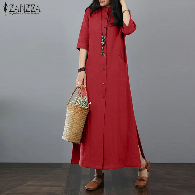 ZANZEA Vintage Women Autumn Stand Collar Solid Cotton Linen Long Dress Female Robe Kaftan Vestido Casual Split Hem Shirt Dress
ZANZEA Vintage Women Autumn Stand Collar Solid Cotton Linen Long Dress Female Robe Kaftan Vestido Casual Split Hem Shirt Dress